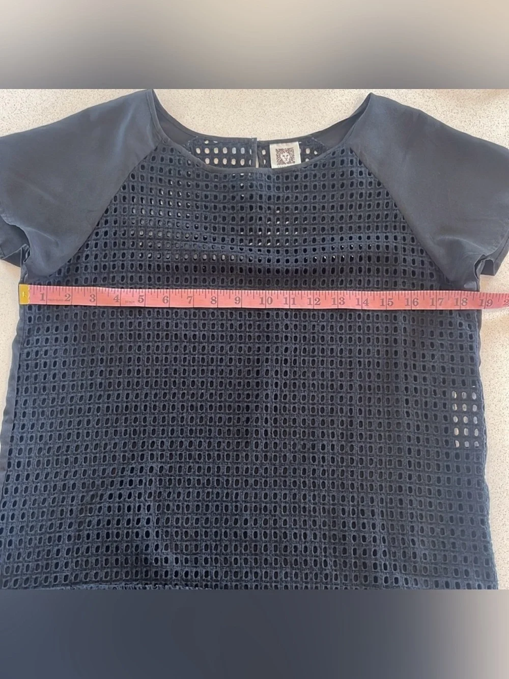 Anne Klein Women's Black Eyelet Short Sleeve Blouse - Size Large